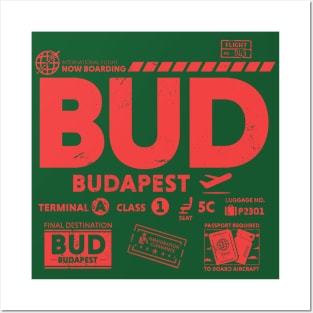 Vintage Budapest BUD Airport Code Travel Day Retro Travel Tag Hungary Posters and Art